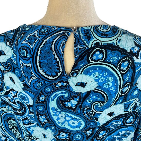 Talbots Blue Paisley Print Puff Sleeve Peasant Blouse Plus Size 2X Viscose - Picture 3 of 9